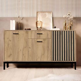 LAMINO KM-1 komoda hrast craft/crna, noge: crna