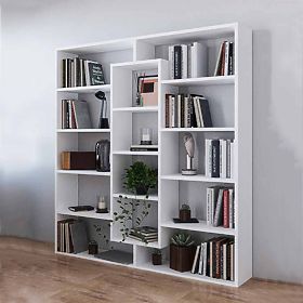 Moderna samostojeća knjižnica s 14 polica bijela, MODERNHOME