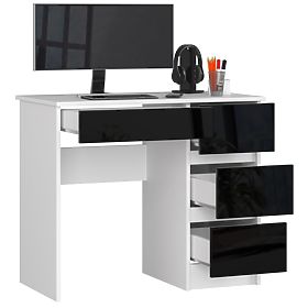 RAČUNALNI STOL A-7 90 cm DESNI PK BIJELI / CRNI SJAJ
