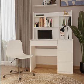 Radni stol MIJAS s nadgradnjom Bijela Mat 4 Ladice 4 Police za Ured i Soba