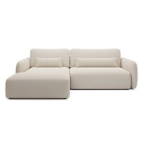 Rasklopiva kutna sofa Mossa s prostorom za pohranu, lijeva, svijetlo bež, zaobljeni oblici