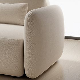 Rasklopiva kutna sofa Mossa s prostorom za pohranu, lijeva, svijetlo bež, zaobljeni oblici