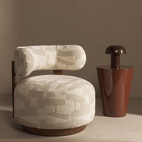 Relaksacijska fotelja Dolce, zaobljeni oblici, bež/krem, orah, lectus