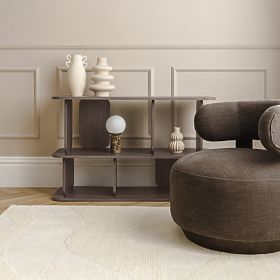 Relaksacijska fotelja Dolce, zaobljeni oblici, smeđa espresso, orah, lectus