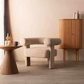 Relaksacijska fotelja Hella svijetlo bež, baršunasta, zaobljena, lectus