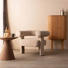 Relaksacijska fotelja Hella svijetlo bež, baršunasta, zaobljena