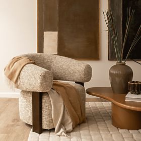 Relaksacijska fotelja Maribel bež-siva/orah, zaobljen oblik, lectus