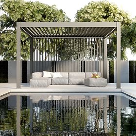 Samostojeća vrtna pergola Lumera od aluminija, 4x4 m, bioklimatska, LED rasvjeta, električna