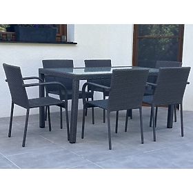 Set blagovaonskog namještaja od tehno ratana (stol 150×90 cm + 6 × stolica) AVVICENTE, crna