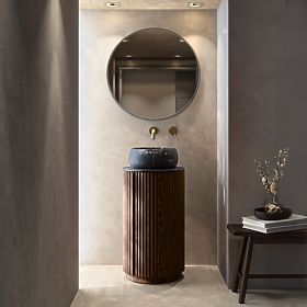 Set ormarića s pločom i umivaonikom La promessa 40 cm, rebrasti, zaobljeni, tamni orah/crna