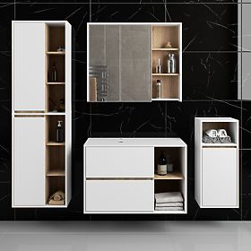 SET VISEĆEG KUPAONSKOG NAMJEŠTAJA S OTVORIMA VAMI BIJELA / HRAST SONOMA