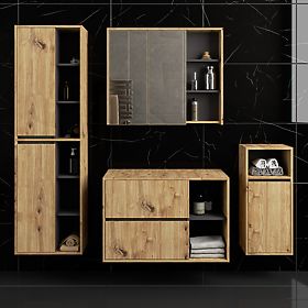 SET VISEĆEG KUPAONSKOG NAMJEŠTAJA S OTVORIMA VAMI HRAST ARTISAN / GRAFIT SIVA