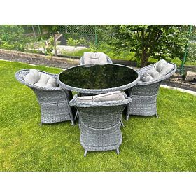 Set za blagovanje od tehnoratana (okrugli stol + 4 stolice) MODERNO siva