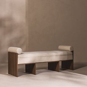 Tapecirana klupa Loppo svijetlo bež, boucle, Orah Wisconsin