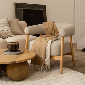 Tapecirana stolica/fotelja Montepulciano, svijetlo bež/hrastovo drvo, zaobljena