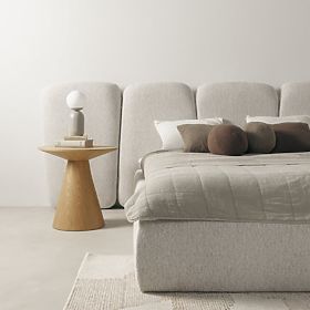 Tapecirani krevet Fencee 160x200 cm, s letvicama, zaobljen, svijetlo bež