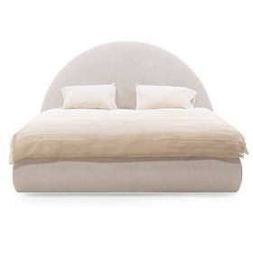 Tapecirani krevet Orbi 140x200 cm, s podnicom i spremištem, zaobljen, bež, lectus