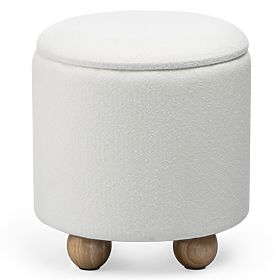 Tapecirani puf Pebble, s prostorom za pohranu, okrugli, bijeli