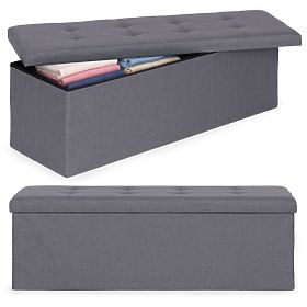 Tapecirani tabure 111x38 cm s prostorom za pohranu tamno sivi ModernHome, MODERNHOME