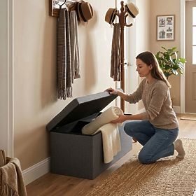 Tapecirani tabure 111x38 cm s prostorom za pohranu tamno sivi ModernHome, MODERNHOME