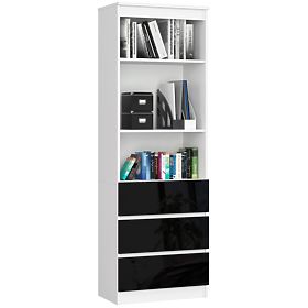 Uredski regal R 60 cm CLP 3 ladice 2 police PK Bijeli / Crni Sjaj