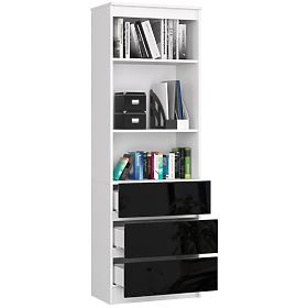 Uredski regal R 60 cm CLP 3 ladice 2 police PK Bijeli / Crni Sjaj