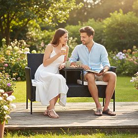Vrtna klupa od tehnoratana sofa CORDOBA crna s bež jastucima