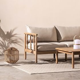 Vrtna kutna garnitura s stolom Mortlake, eukaliptusovo drvo FSC, izgled tikovine, svijetlo bež/pri