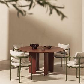 Vrtni set Amarello, okrugli stol 140 cm + 4 stolice, aluminijski, zelene/bordo smeđe boje