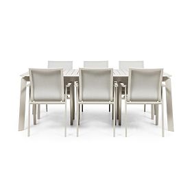 Vrtni set Canelli, rasklopivi stol 205-286 cm + 6 stolica, aluminijski, svijetlo bež