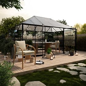Vrtni staklenik EcoGlass Gazebo Standard s temeljem 12 m² kaljeno staklo 4 mm, polikarbonat 6 mm