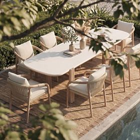 Vrtni stol Komorebi 280 cm s kamenom pločom, svijetlo bagremovo drvo/svijetlo bež, pravokutni